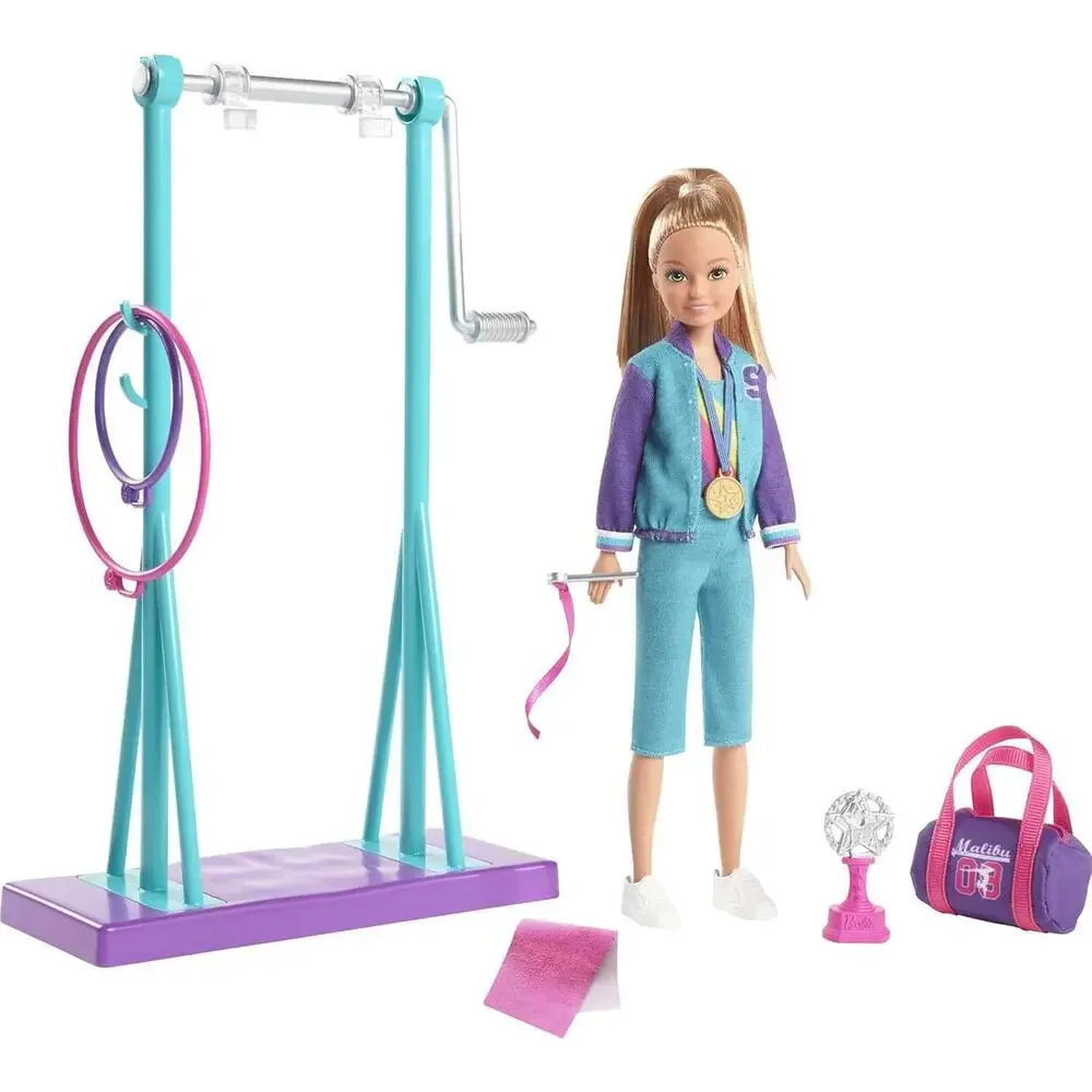 Barbie Team Stacie Doll And Gymnastics Playset With Spinning Bar NWT
